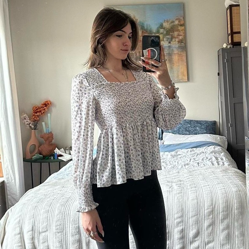 White and blue long sleeve